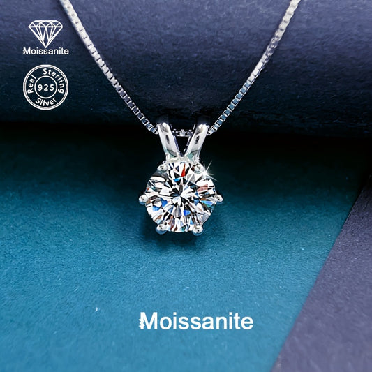 925 Silver 1 Carat Moissanite Pendant Necklace Trendy Fashionable Elegant Versatile Women's Birthday Gift Daily Vacation Party Valentine's Day Teacher's Day Christmas Halloween Wedding Anniversary Shining Jewelry Weight: 1.9g