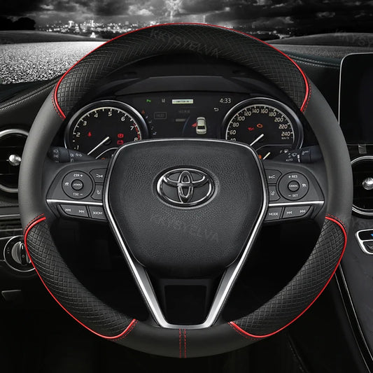 Car Steering Wheel Cover Leather 38cm For Toyota Corolla Fortuner Sequoia Auris Avensis YARIS Vios Celica 86 Rav4 4Runner C-HR