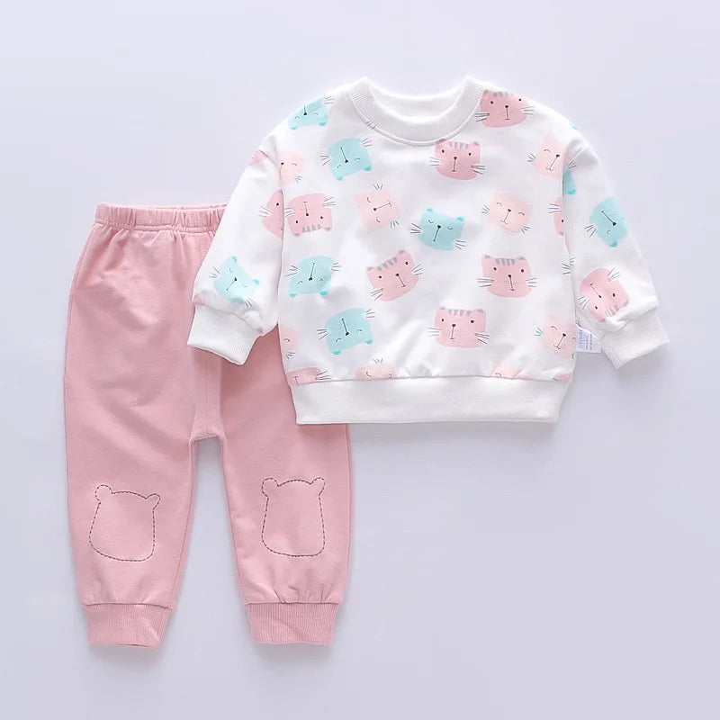 1-4Year Baby Girls Clothing Set Spring Cotton Cartoon Tops Pants 2pcs Suit For Kids Birthday Present Toddler Children Clothes