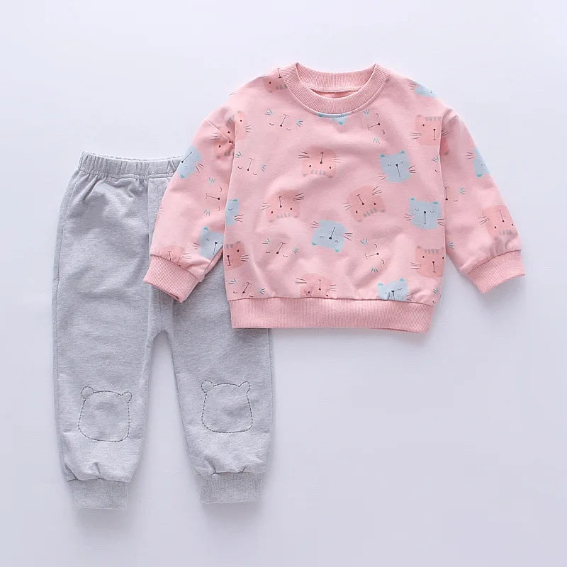 1-4Year Baby Girls Clothing Set Spring Cotton Cartoon Tops Pants 2pcs Suit For Kids Birthday Present Toddler Children Clothes