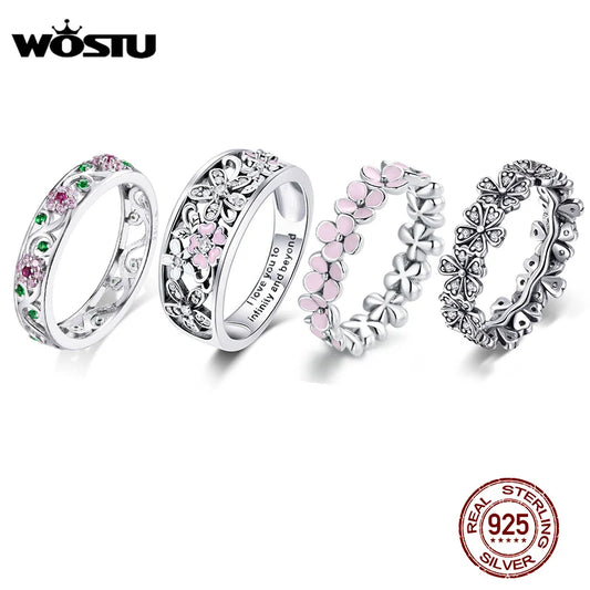 Flower Silver 925 Ring Pink