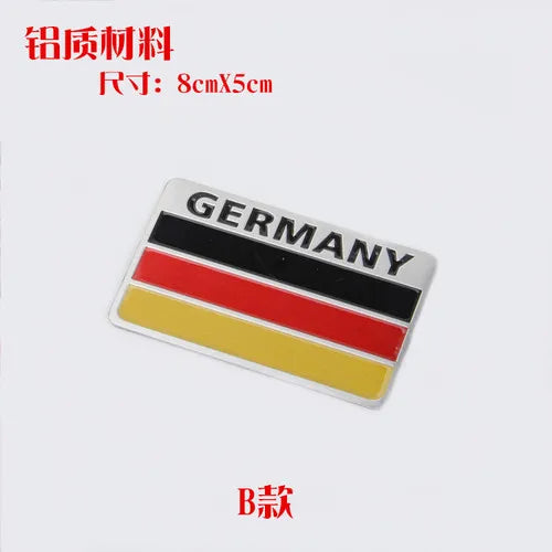 1 PCS 3D Aluminium Germany Flag Motorsport badge Emblem Chrome  Trunk Fender Sticker Long Square Shield Irregular Car Styling