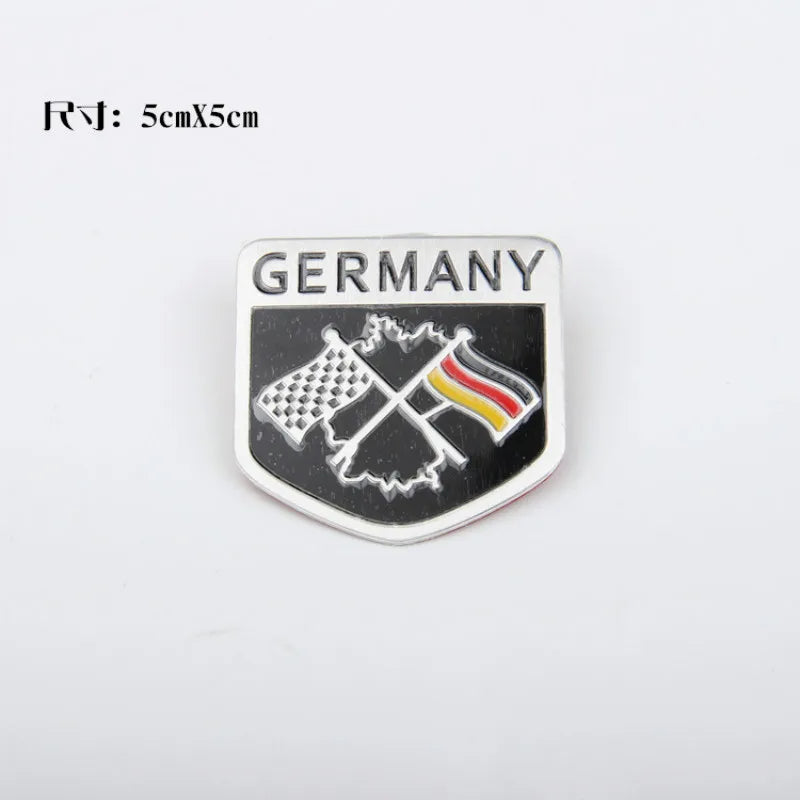 1 PCS 3D Aluminium Germany Flag Motorsport badge Emblem Chrome  Trunk Fender Sticker Long Square Shield Irregular Car Styling