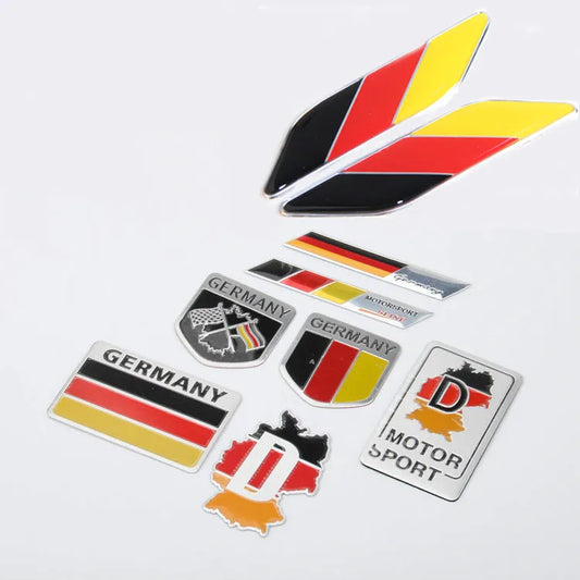 1 PCS 3D Aluminium Germany Flag Motorsport badge Emblem Chrome  Trunk Fender Sticker Long Square Shield Irregular Car Styling