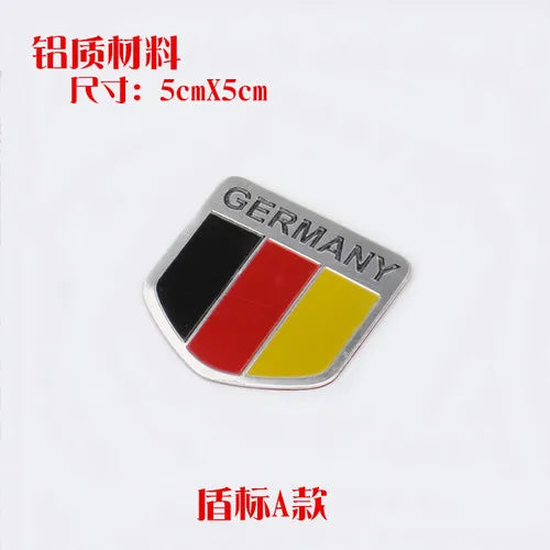 1 PCS 3D Aluminium Germany Flag Motorsport badge Emblem Chrome  Trunk Fender Sticker Long Square Shield Irregular Car Styling