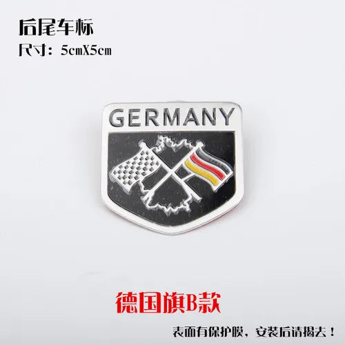 1 PCS 3D Aluminium Germany Flag Motorsport badge Emblem Chrome  Trunk Fender Sticker Long Square Shield Irregular Car Styling