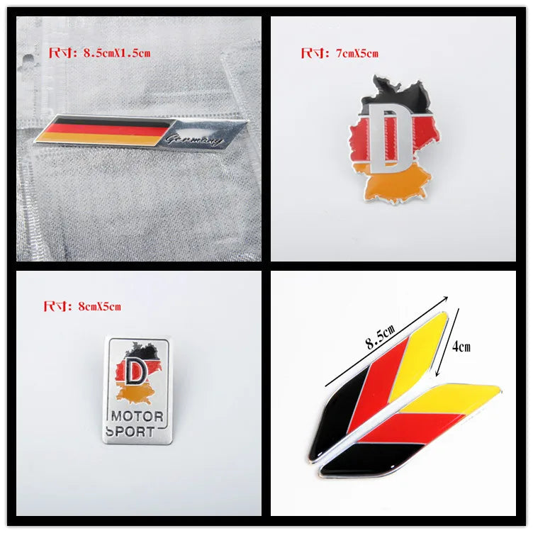 1 PCS 3D Aluminium Germany Flag Motorsport badge Emblem Chrome  Trunk Fender Sticker Long Square Shield Irregular Car Styling