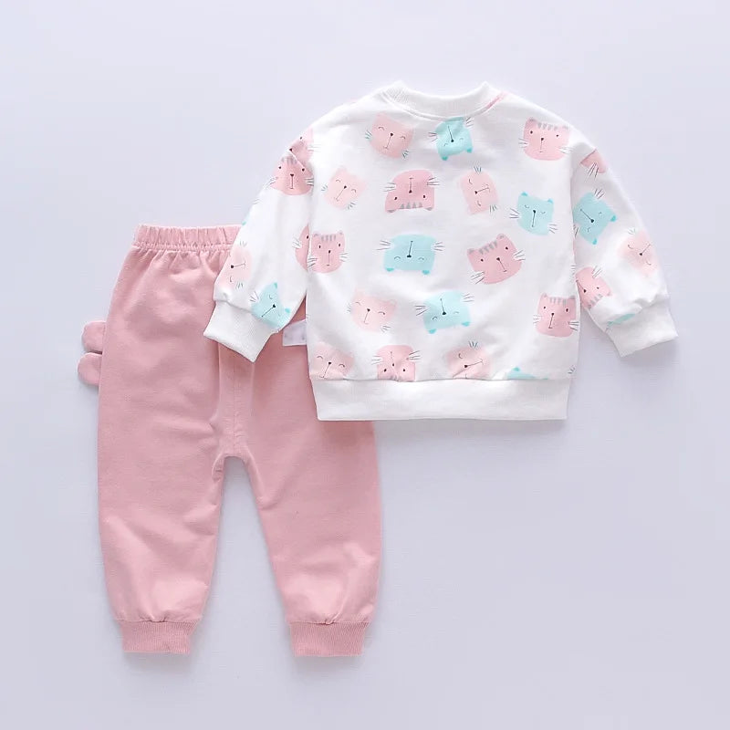 1-4Year Baby Girls Clothing Set Spring Cotton Cartoon Tops Pants 2pcs Suit For Kids Birthday Present Toddler Children Clothes