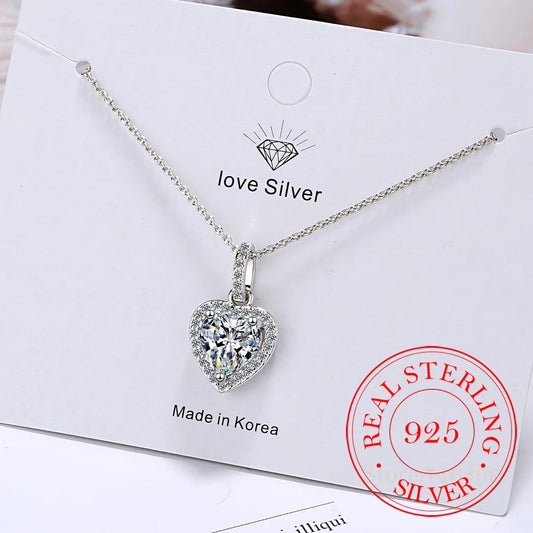 Top Quality 925 Sterling Silver Forever Love Heart Big Single Cz Charm Pendant Necklace