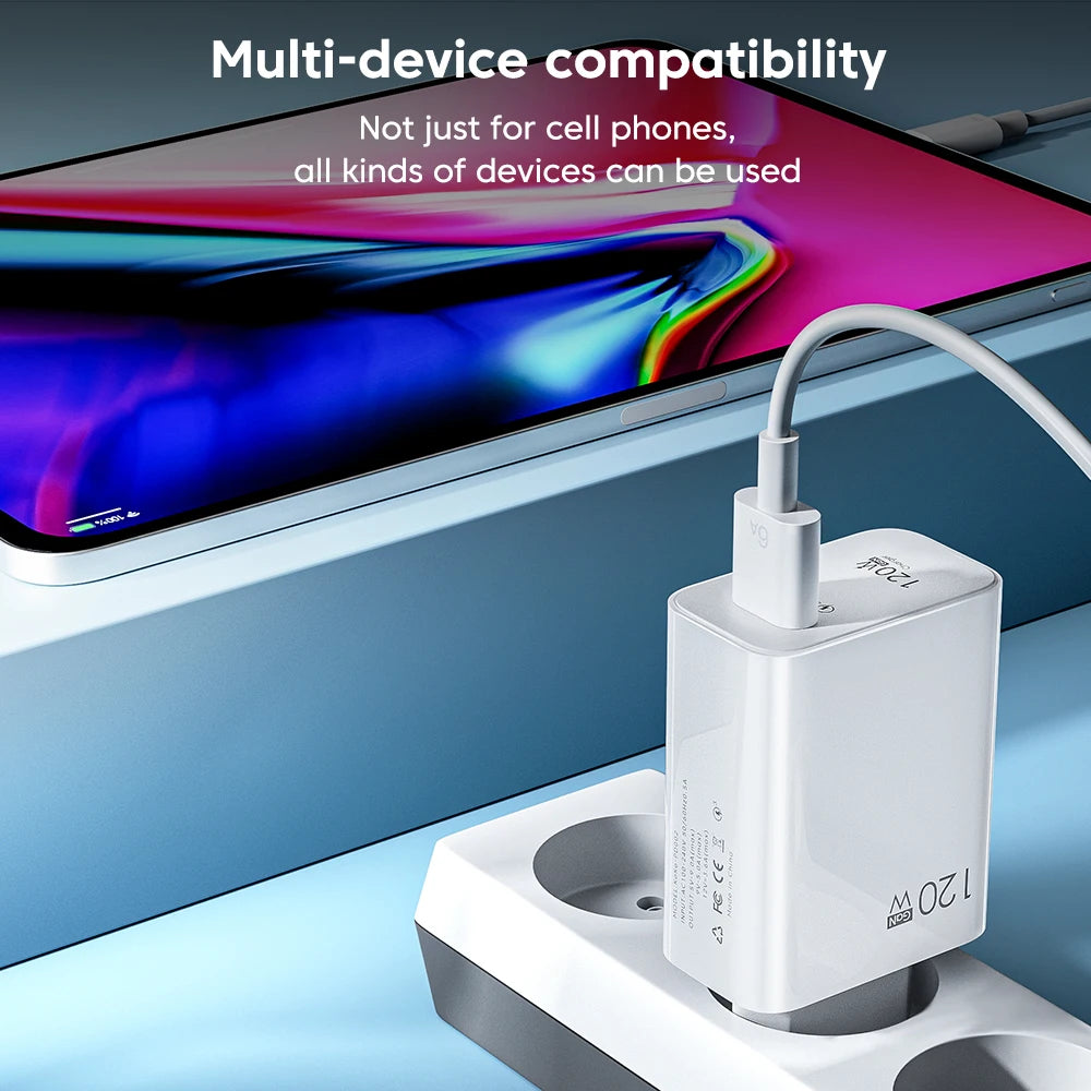 120W USB Fast Charger Quick Charge 3.0 USB C Cable Type C Charge Cable Phone Charger Adapter for iPhone 14 Xiaomi Samsung Huawei