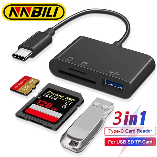 NNBILI 3in1 Type-C Micro Adapter TF CF SD Memory Card Reader USB-C For Macbook Huawei Samsung Xiaomi OTG Writer Compact Flash