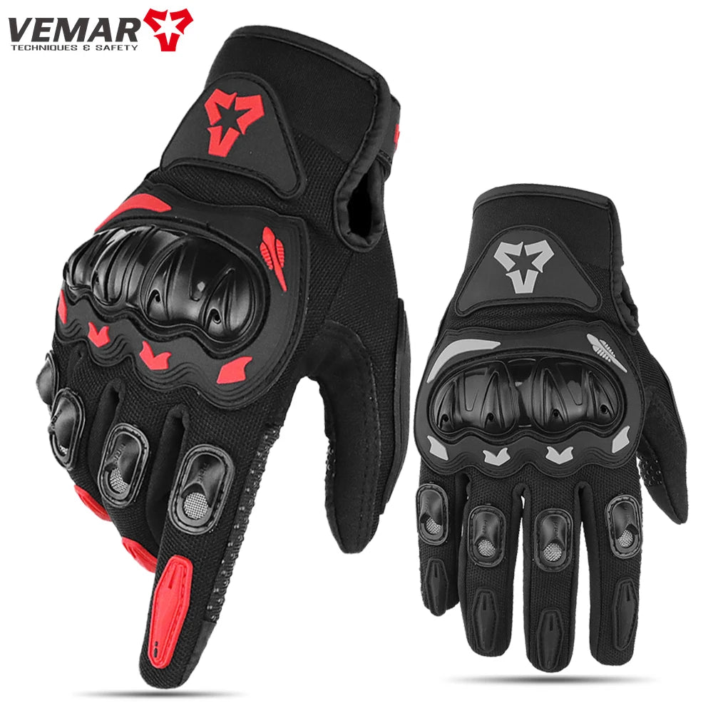 VEMAR Summer Motorcycle Gloves Men Black Full Finger Touchscreen Cycling ATV MTB Guantes Moto Luvas Bike Riding Glove Women Red