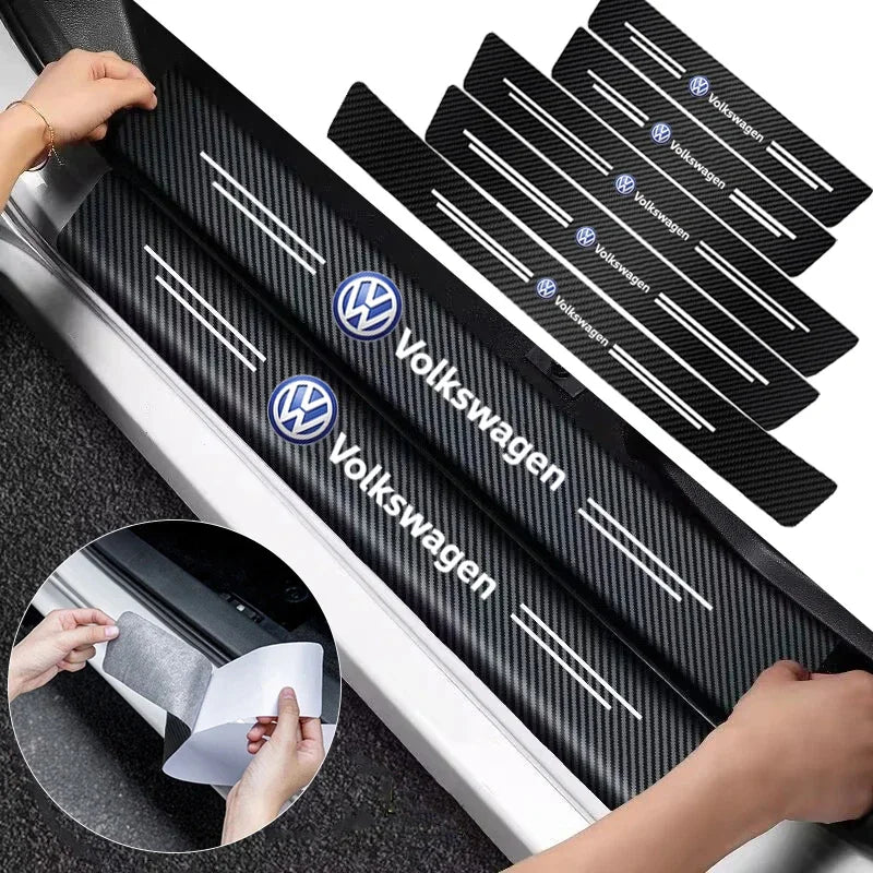 1/4/5Pcs Car Door Sill Scuff Plate Decor Carbon Fiber Stickers For Volkswagen VW Golf Polo Tiguan Passat Touareg Magotan Touran