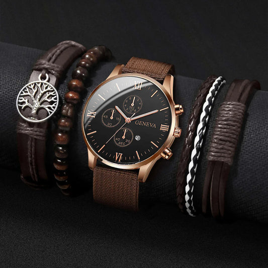 4/5PCS Fashion Men Watches Casual Nylon Band Male's Quartz Watch Bracelets Set Relogio Masculino Reloj Hombre（Without Box）