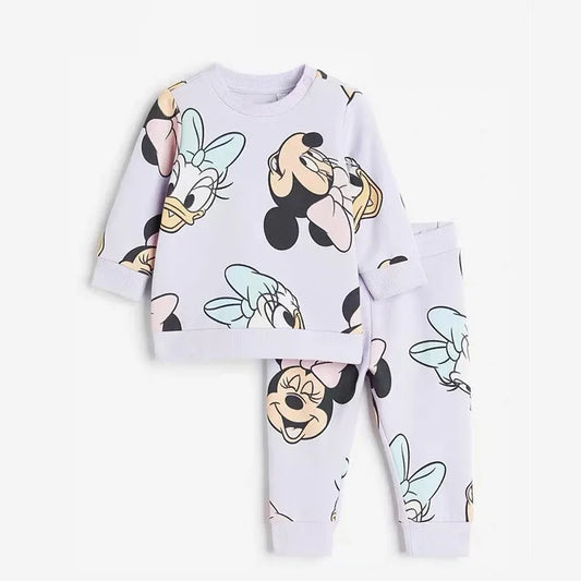 Girls Spring Autumn Clothes Minnie Full Print Sweatshirt+Pants 2pcs Casual Sports New Kids Cartoon Fashion Long Sleeve Suits