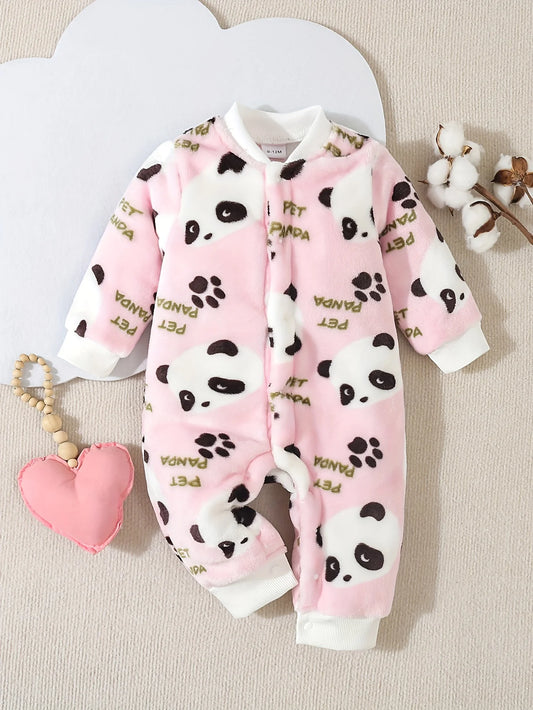 Autumn And Winter Baby Girls Super Soft Flannel Long Sleeve Trousers Onesie Comfortable Soft Cute Panda Print Clothing