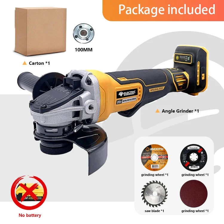 125MM Brushless Angle Grinder 4 Gears Cordless Cutting Machine Metal Grinding Polishing Power Tool For DeWalt 20V Battery