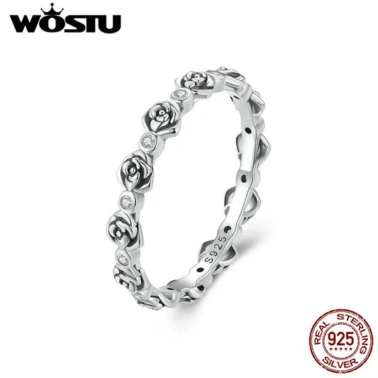 925 Sterling Silver Elegant Roseflower Band Rings For Women