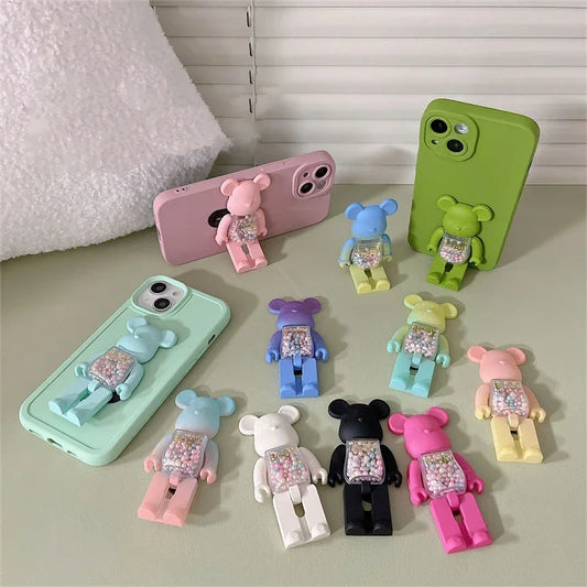 Stylish 3D Gradient Bear Phone Folding Bracket Holder Ring For iPhone 15 Samsung Phone Accessories Quicksand Lazy Bracket