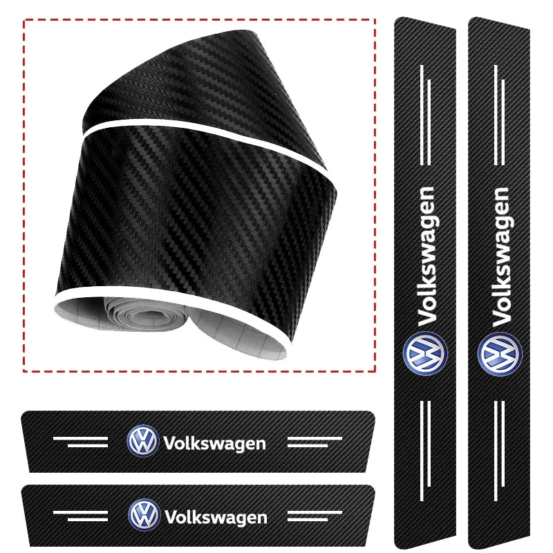 1/4/5Pcs Car Door Sill Scuff Plate Decor Carbon Fiber Stickers For Volkswagen VW Golf Polo Tiguan Passat Touareg Magotan Touran