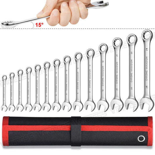 Combination Wrench Set in Roll-up Pouch,Metric Best Value Wrench Set,Ideal for General Household, Garage,Workshop, Auto Repairs