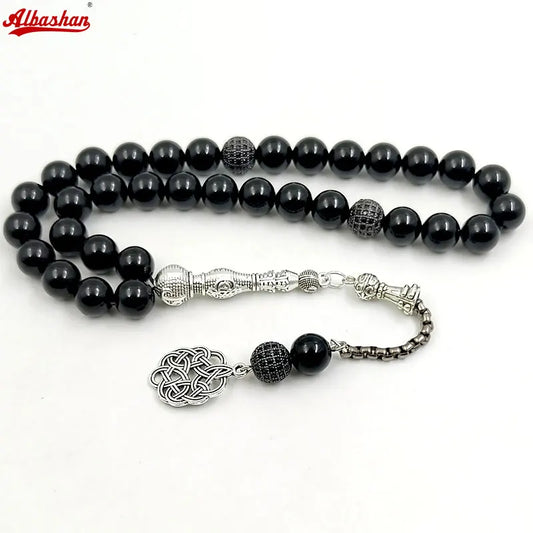 Tasbih Natural Black Agates With Zircon Rosary Beads Muslim Bracelet Eid gift misbaha Islamic accessorise 2023 Turkish Jewelry