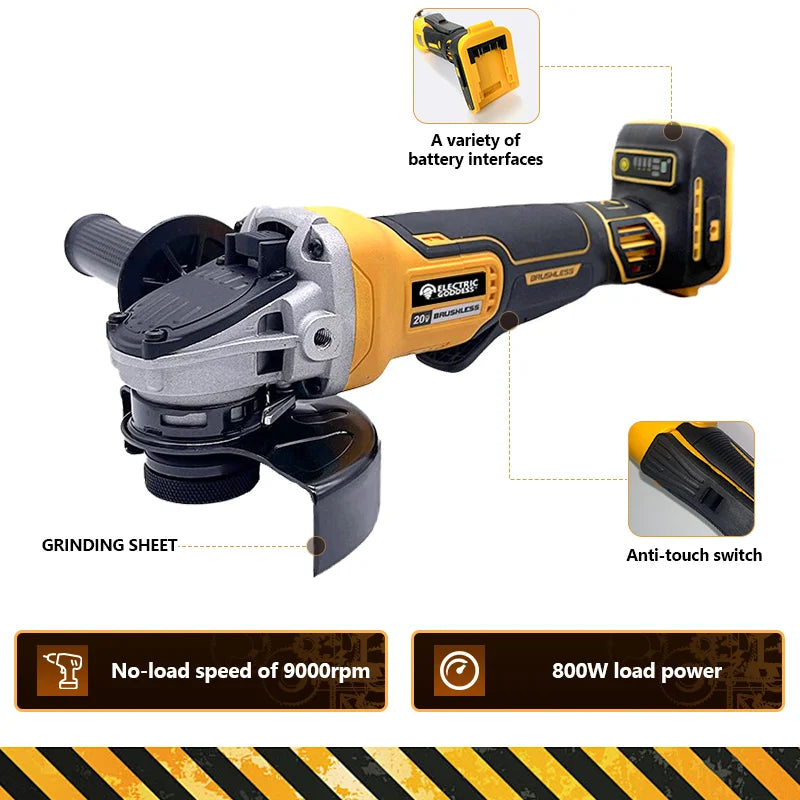 125MM Brushless Angle Grinder 4 Gears Cordless Cutting Machine Metal Grinding Polishing Power Tool For DeWalt 20V Battery