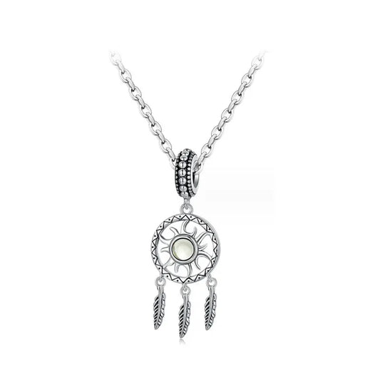 925 Sterling Silver Sun Dreamcatcher Pendant Necklace For Women