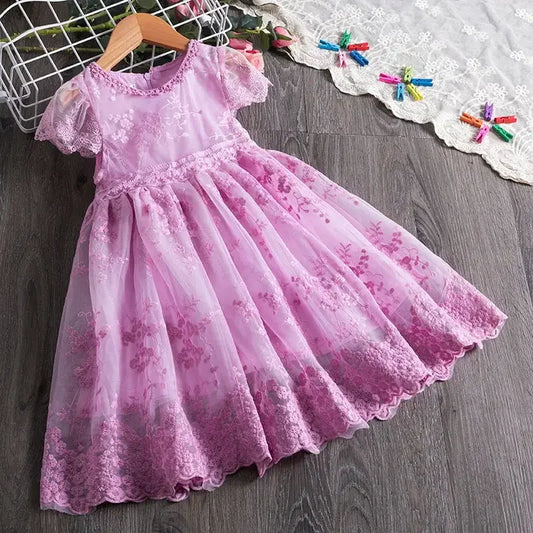 Floral Embroidery Girl Princess Lace Dress Kid Baby Party Wedding Pageant Gown Formal Dresses for 3 4 5 6 7 8 Yrs Girls Clothes