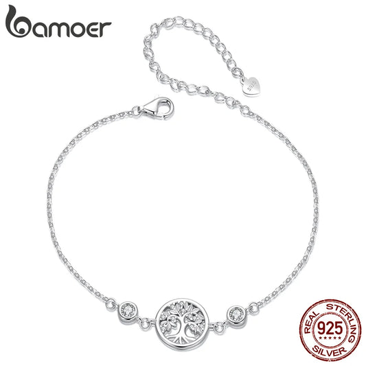 BAMOER Authentic 925 Sterling Silver Tree of Life Bracelet for Women Delicate Jewelry