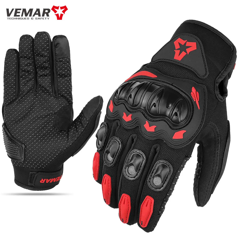 VEMAR Summer Motorcycle Gloves Men Black Full Finger Touchscreen Cycling ATV MTB Guantes Moto Luvas Bike Riding Glove Women Red