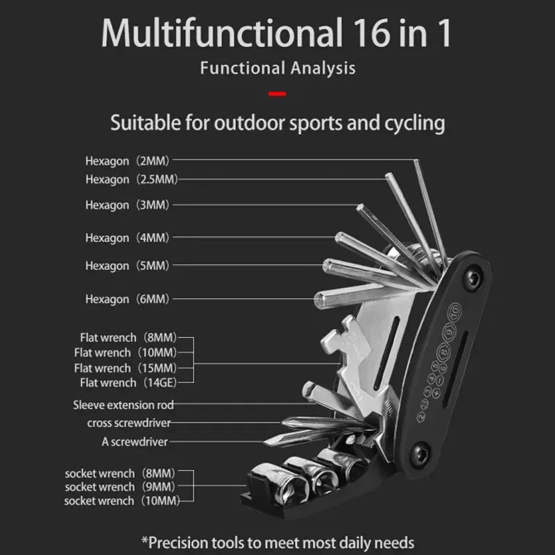 16 in 1 MTB Tools Road Bicycle Allen Wrench Pocket Tools Portable Bicycle Repair Tool set Multifunction Tools