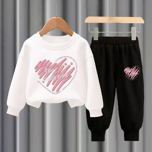 Kids Clothes Girls & Boys Autumn Long Sleeve Top & Pants 2 Pieces Sets Children Boy & Girl Printed Heart Tracksuit Sport Outfit