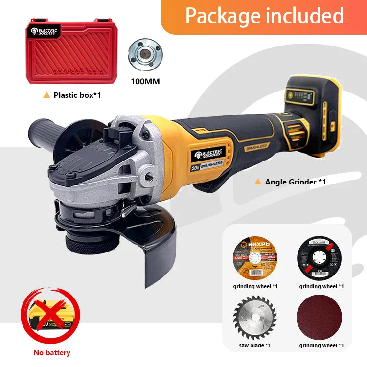 125MM Brushless Angle Grinder 4 Gears Cordless Cutting Machine Metal Grinding Polishing Power Tool For DeWalt 20V Battery